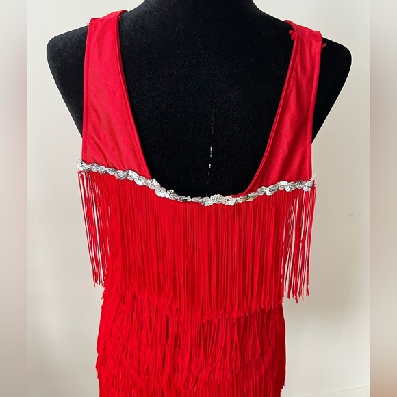 Vintage Elegant Red Fringe Silver Sequins Flapper Mini Dress Size Medium - Picture 5 of 6